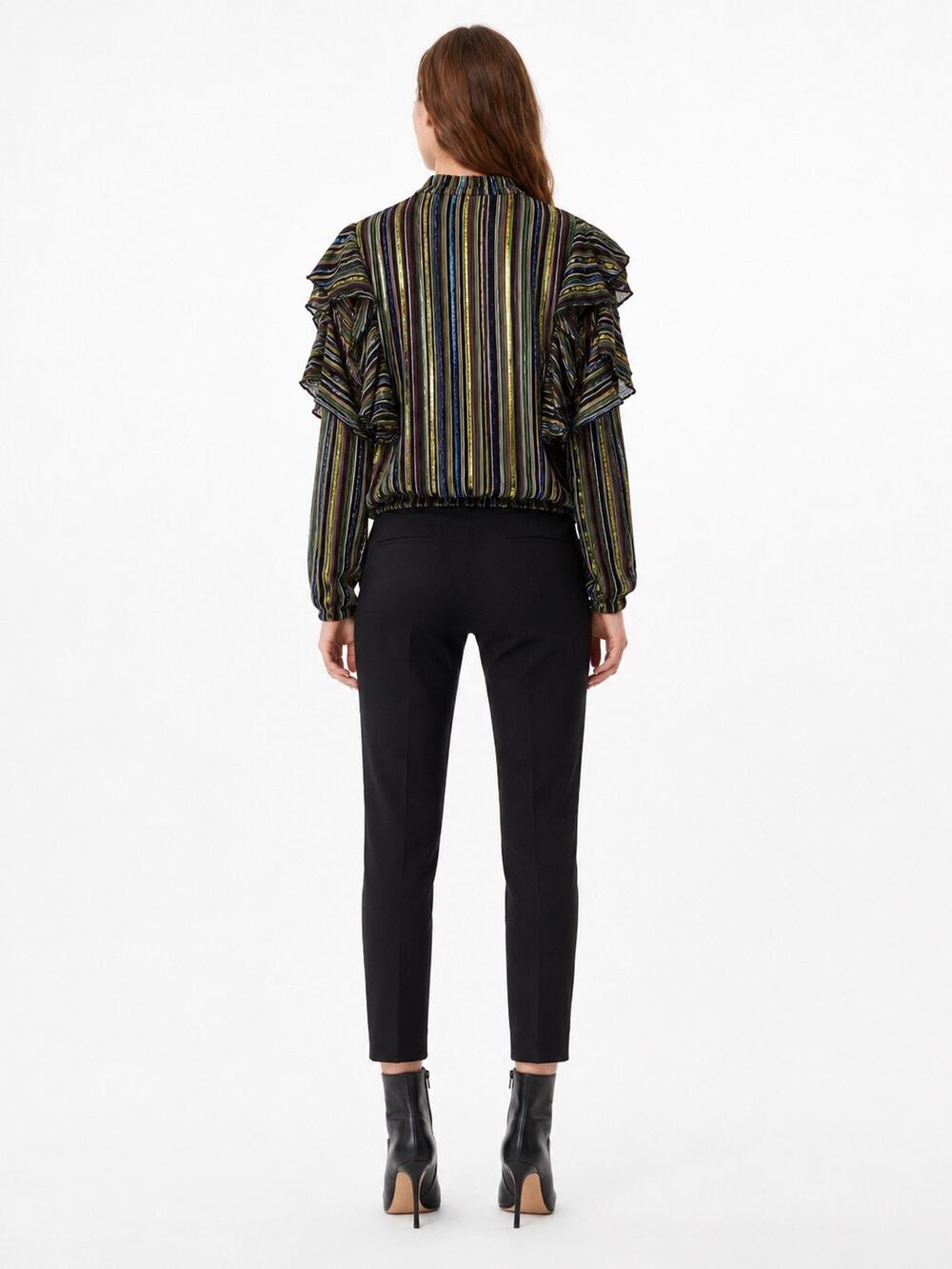 ZARA Exaggerated Ruffle Sequin Striped Blouse Top Multicolored Shirt